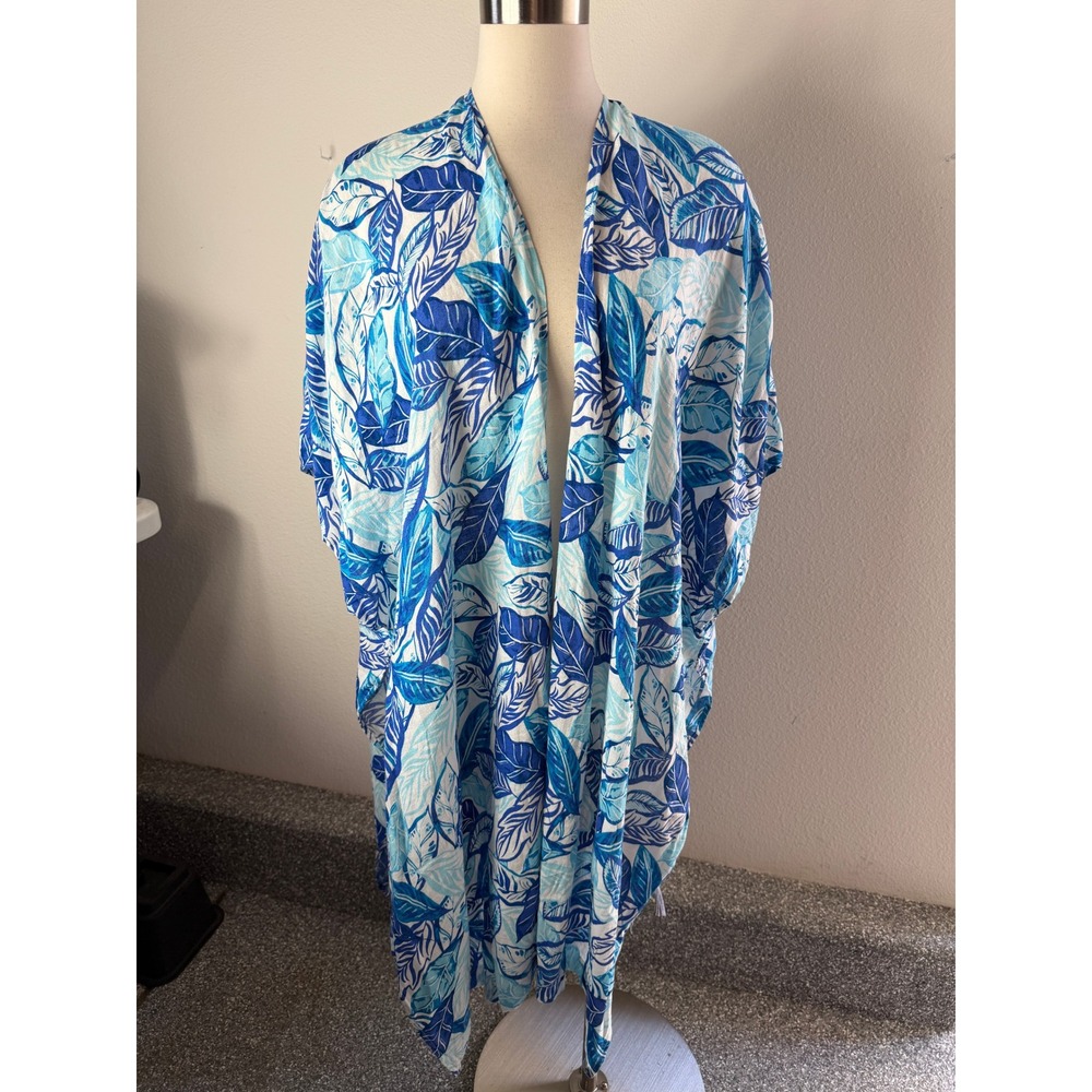 NEW Sigrid Olsen Womens OS Blue White Tropical Leaf Cover Up Top Cardigan  Beach